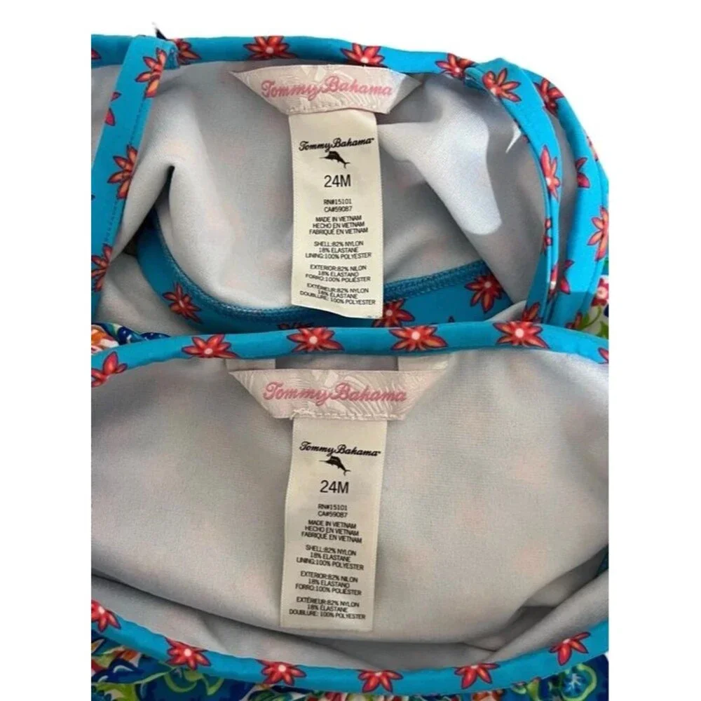 Toddler Girls Tommy Bahama 2pc swimsuit Bikini blue floral 24 months